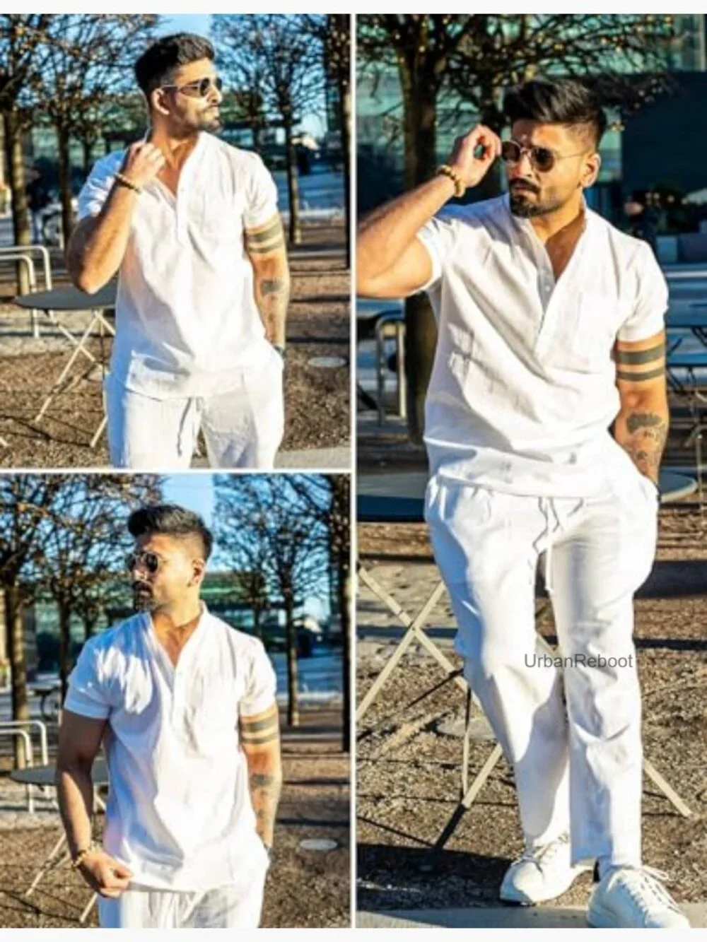 Men's 2 Piece Cotton Linen Set Casual Short Sleeve Henley Beach Yoga Outfits
